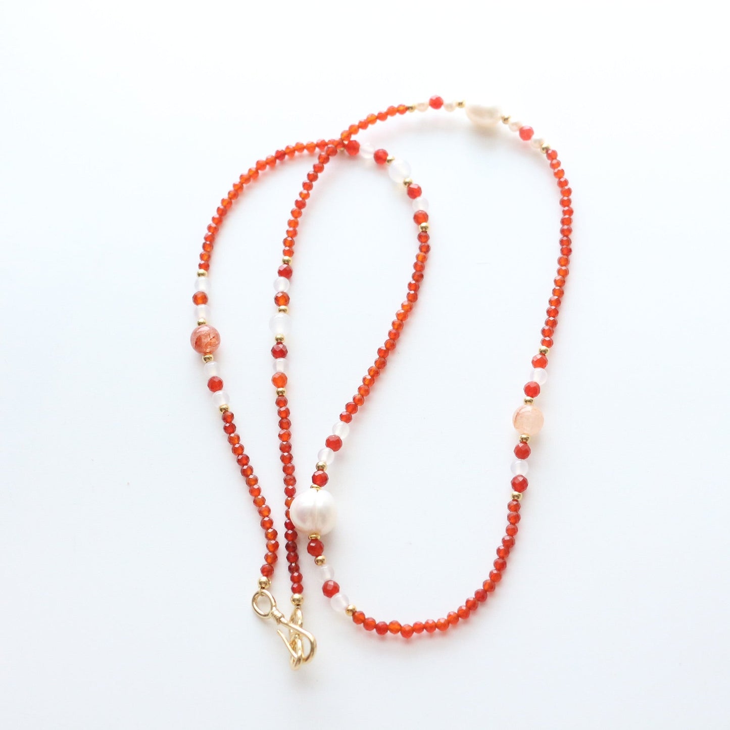 JEKIRA Victorian Carnelian & Baroque Pearl Opera Necklace