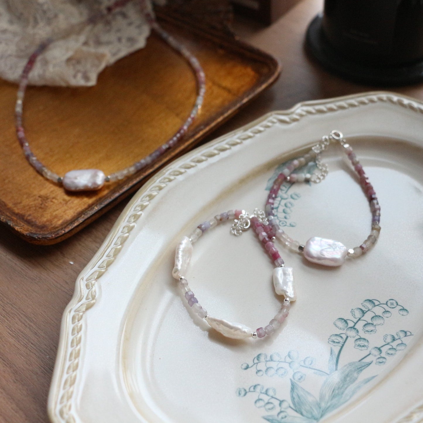 JEKIRA Blush Rose Quartz & Baroque Pearl Trio Set