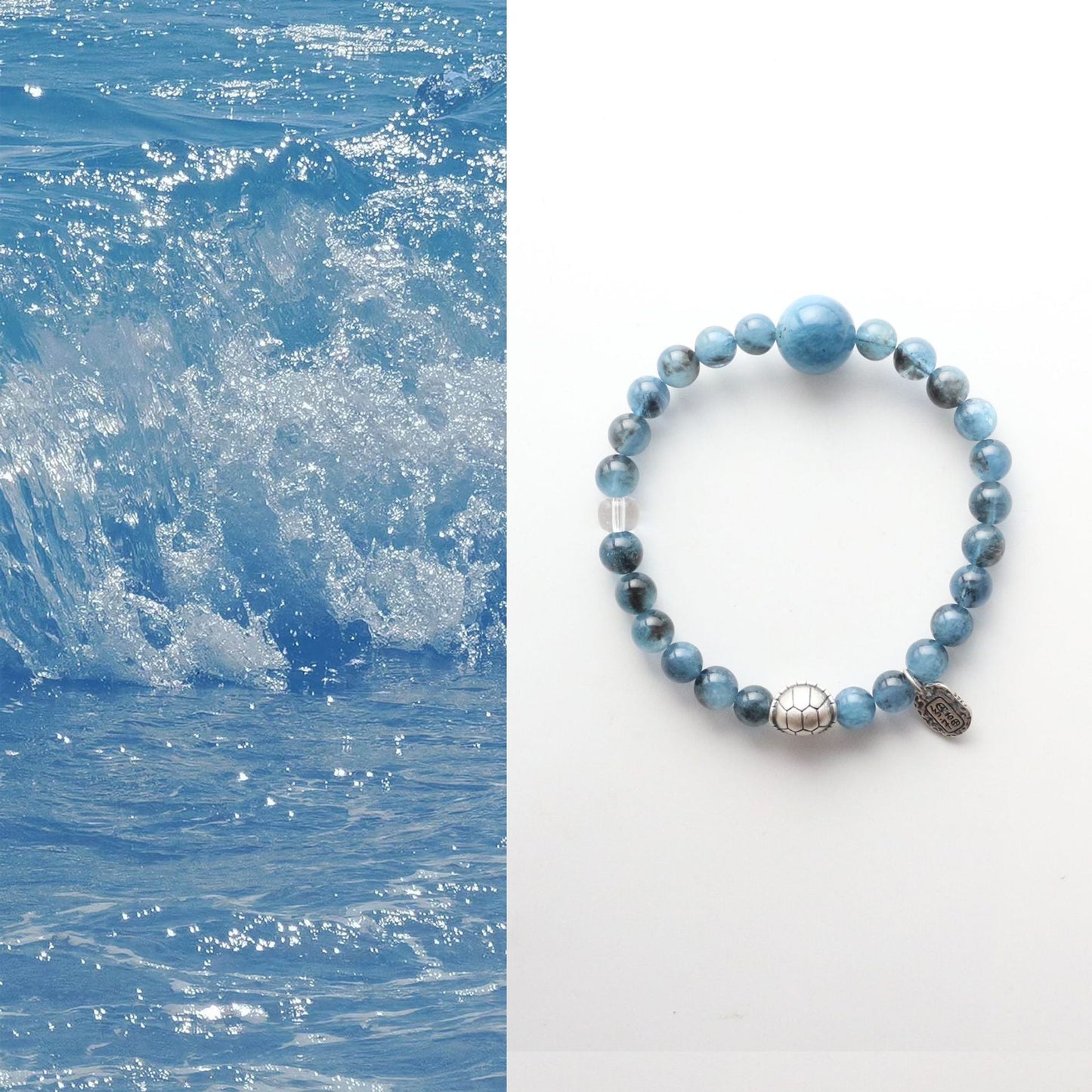 JEKIRA Natural Aquamarine Crystal Sterling Silver Beaded Bracelet