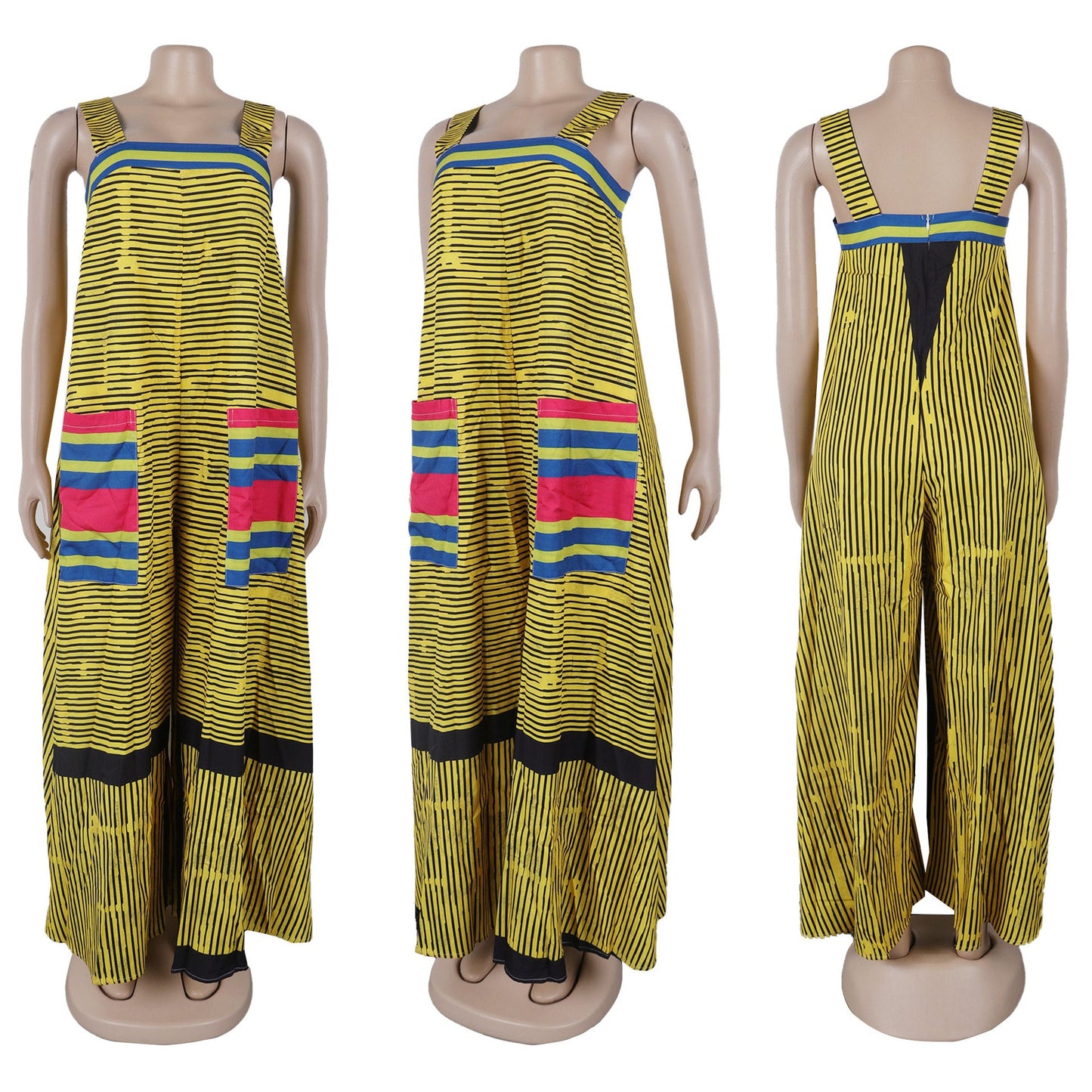CM.YAYA Women Striped Wide Leg Straight Strap Tank Wide Leg Haren Sleeveless Jumpsuit 2024 Street Playsuit One Piece Suit Romper
