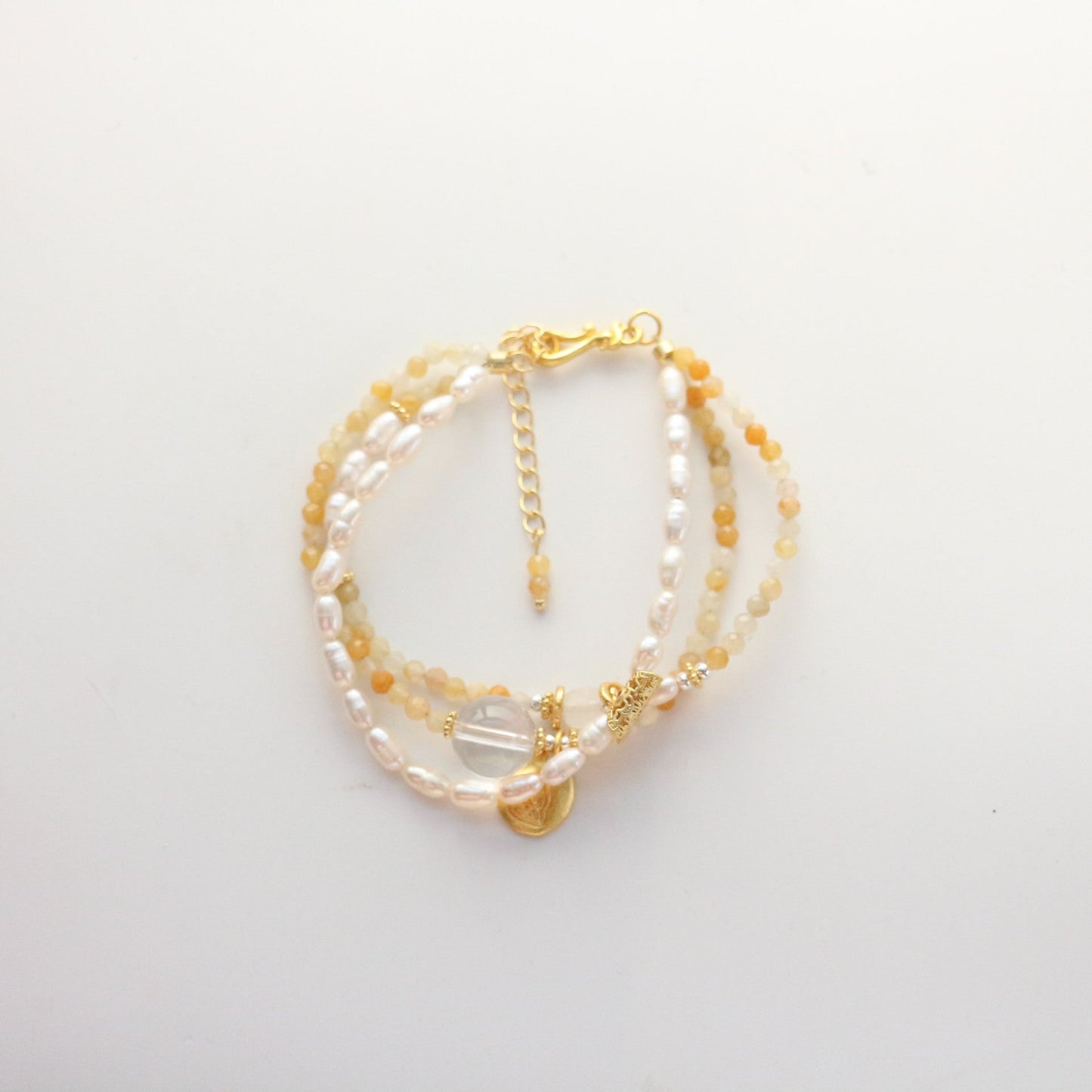 JEKIRA Autumn-Inspired Triple-Layer Yellow Jade & Baroque Pearl Bracelet
