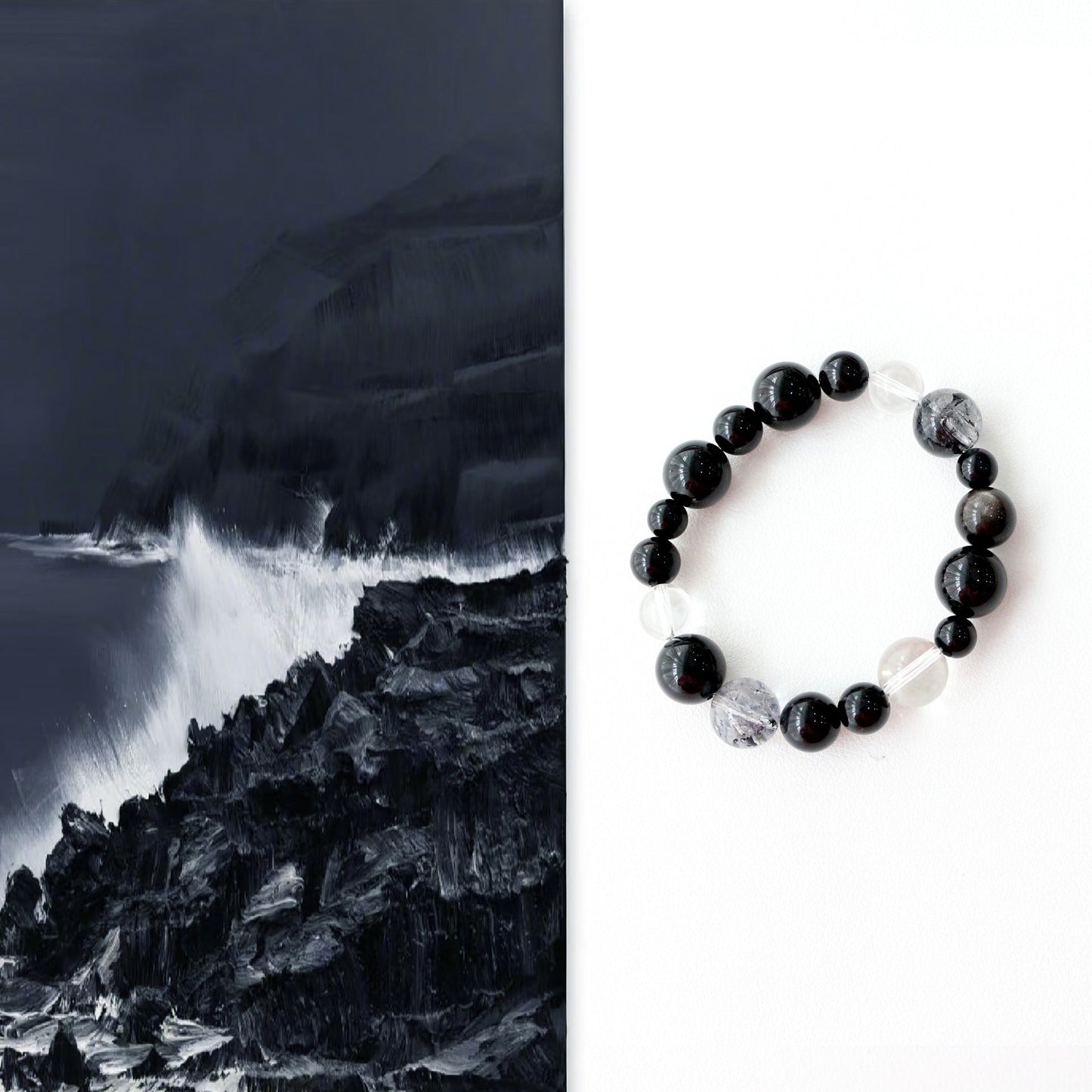 Jekira Black Onyx & White Crystal Beaded Bracelet