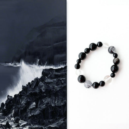 Jekira Black Onyx & White Crystal Beaded Bracelet