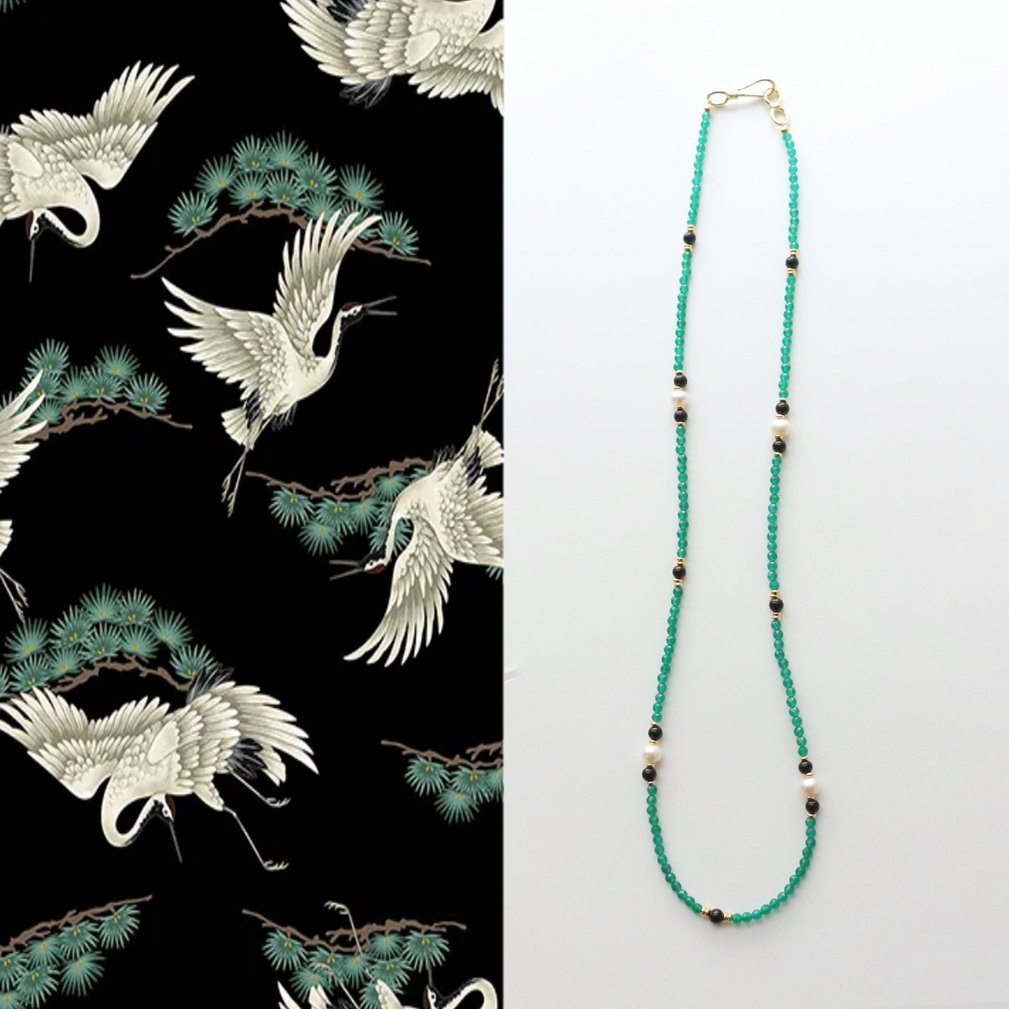 Jekira Green Agate & Baroque Pearl Long Necklace