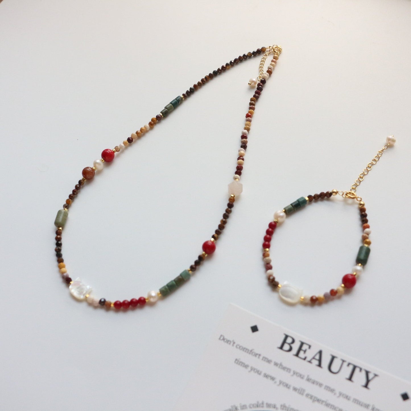 Jekira Painterly Gemstone Necklace & Bracelet Set