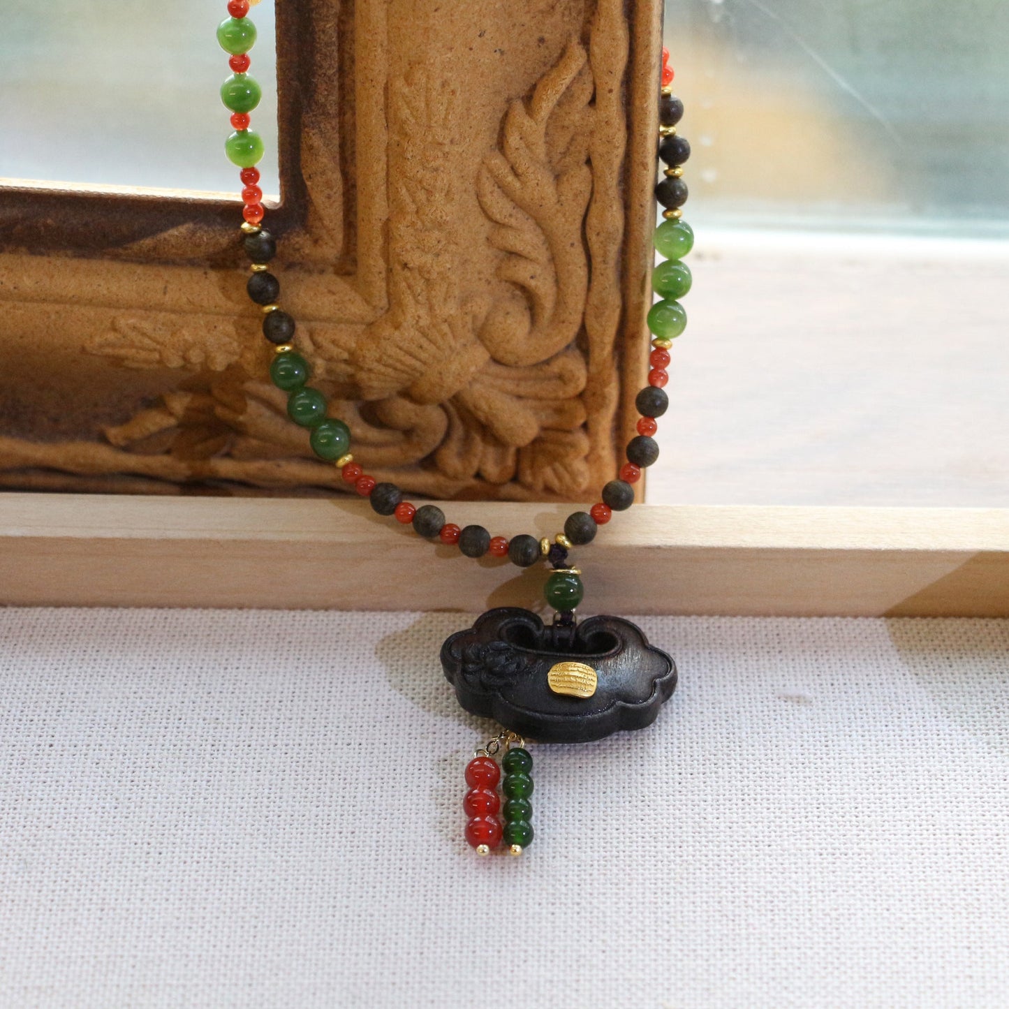 Jekira Southern Red Agate & Agarwood Chinese Cultural Necklace