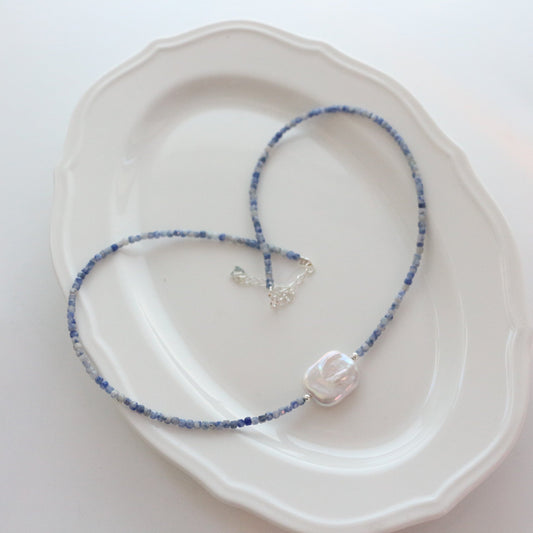 Jekira Blue Lace Agate & Pearl Set – 925 Silver Necklace & Bracelet