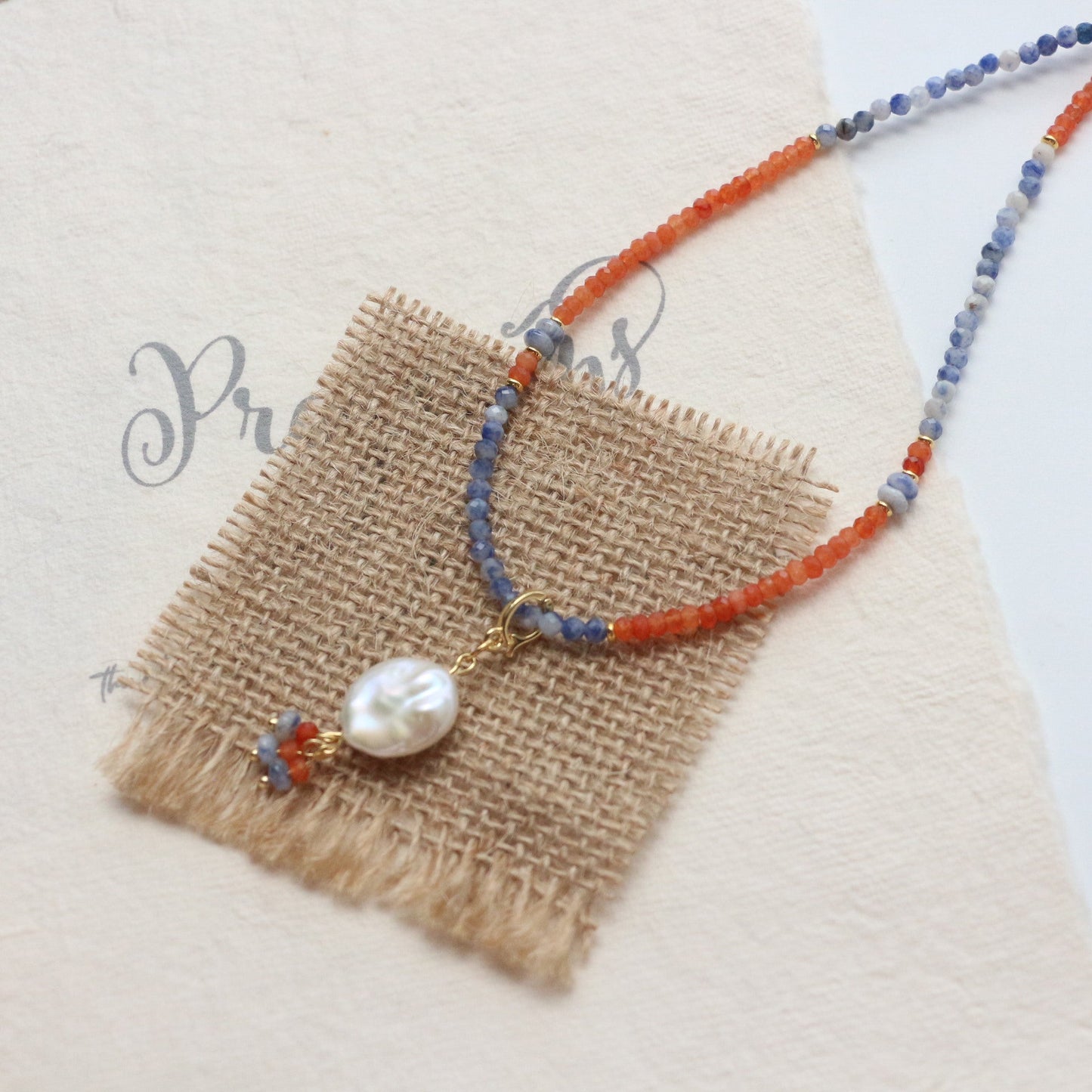 Jekira Vintage Orange & Blue Gemstone Baroque Pearl Necklace
