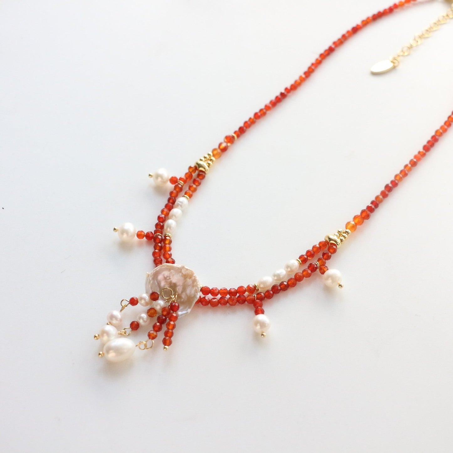 Jekira Red Agate & Baroque Pearl Double-Layer Necklace