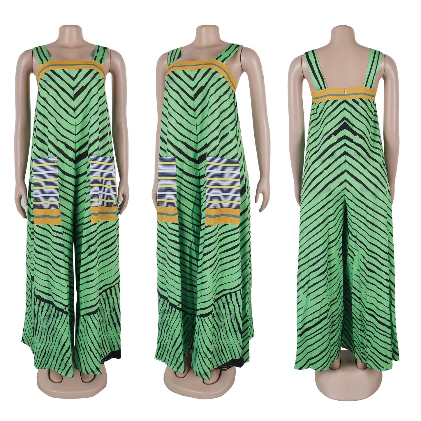 CM.YAYA Women Striped Wide Leg Straight Strap Tank Wide Leg Haren Sleeveless Jumpsuit 2024 Street Playsuit One Piece Suit Romper