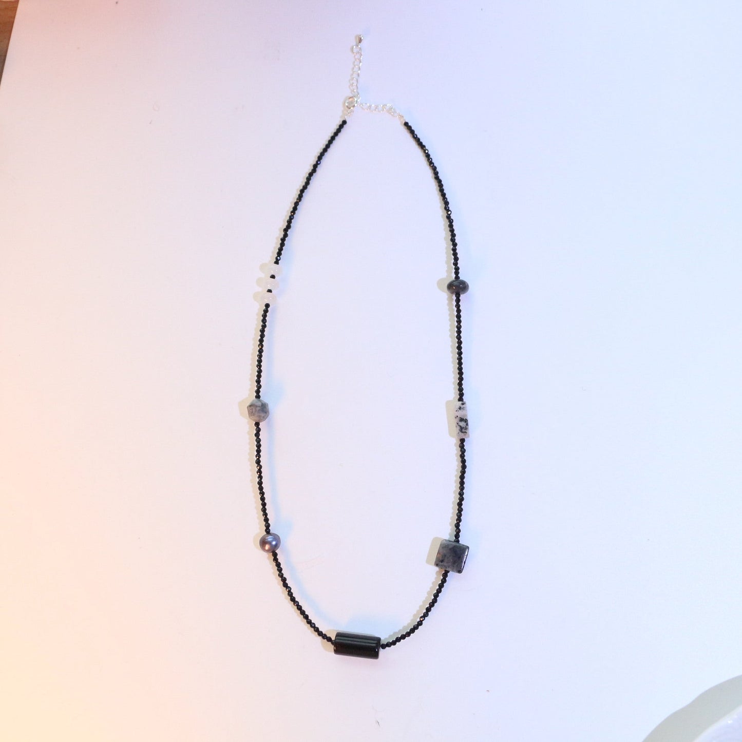 JEKIRA Delicate 2mm Black Natural Stone Bead Necklace - Adjustable 44+5cm