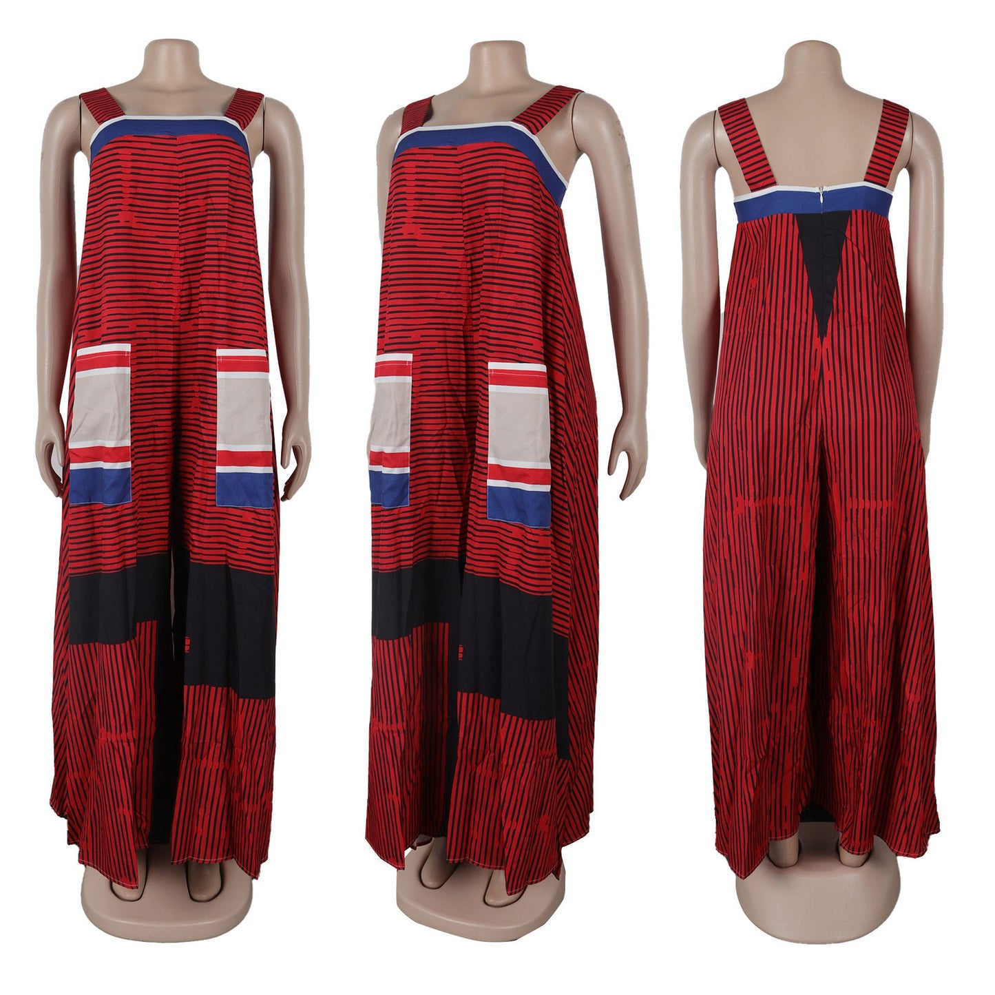 CM.YAYA Women Striped Wide Leg Straight Strap Tank Wide Leg Haren Sleeveless Jumpsuit 2024 Street Playsuit One Piece Suit Romper