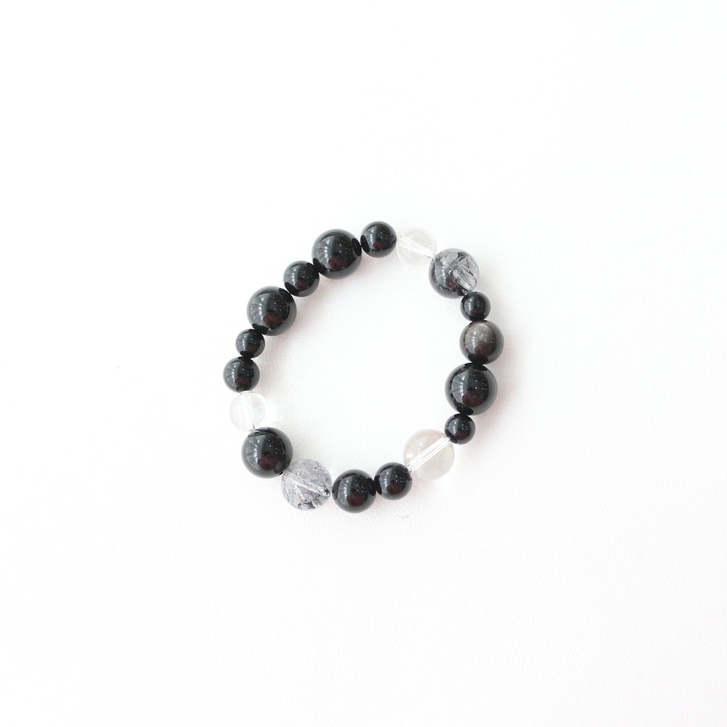 Jekira Black Onyx & White Crystal Beaded Bracelet