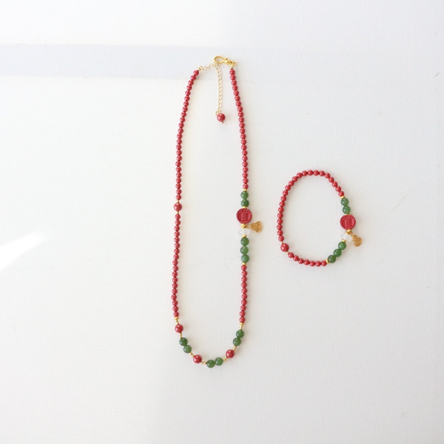 Imperial Sandstone & Emerald Jewelry Set with Gold Gourd Pendant - Jekira