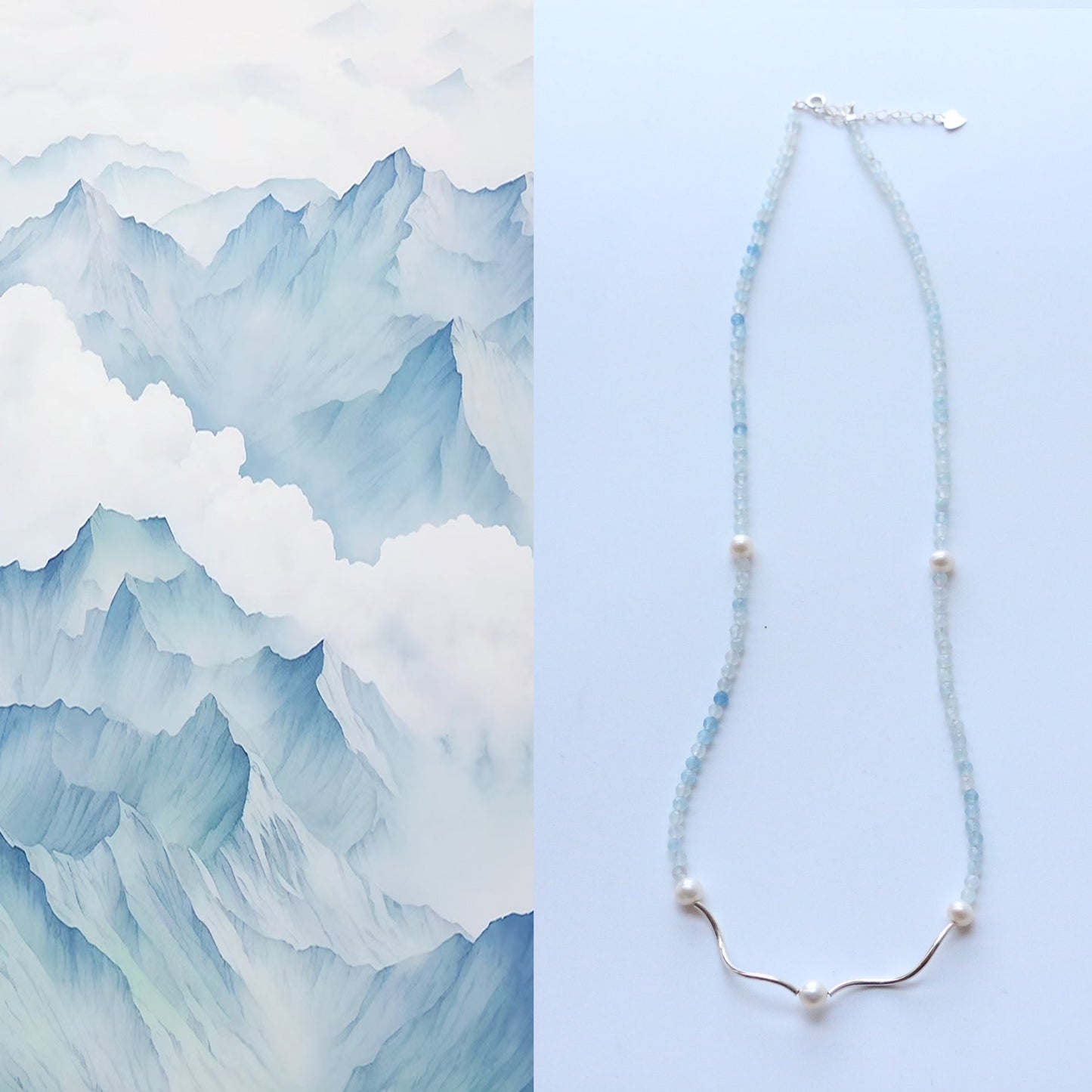Jekira S925 Silver Blue Gemstone & Pearl Necklace