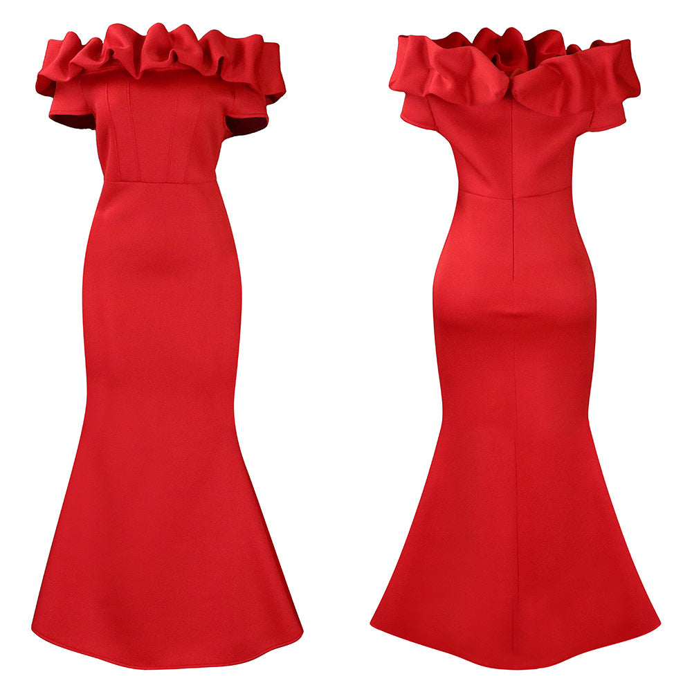 Elegant Women Long Evening Dresses Ruched Off Shoulder Slim Bodycon Mermiad White Dress Formal Party Wedding Guest Gown