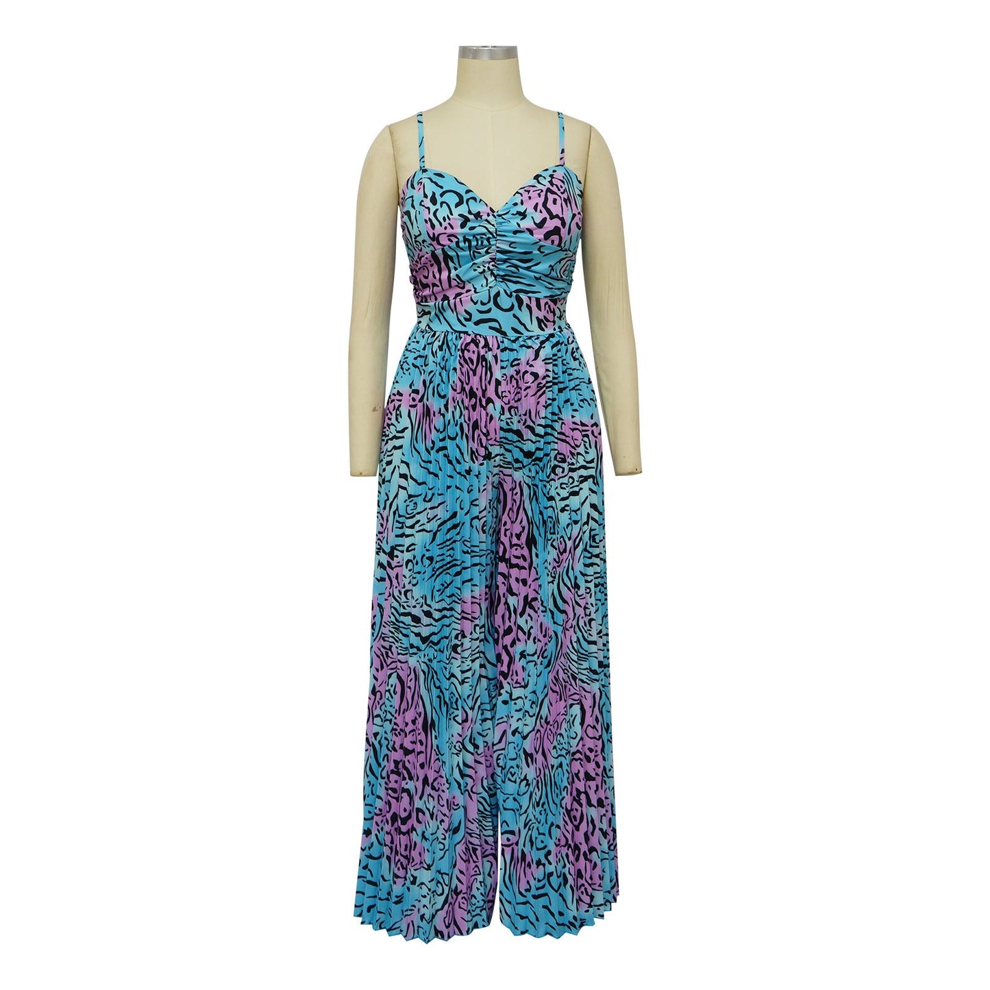 CM.YAYA Women Leopard Spaghetti Strap Loose Wide Leg Sleeveless Jumpsuit 2023 Summer Street Playsuit One Piece Suit Romper