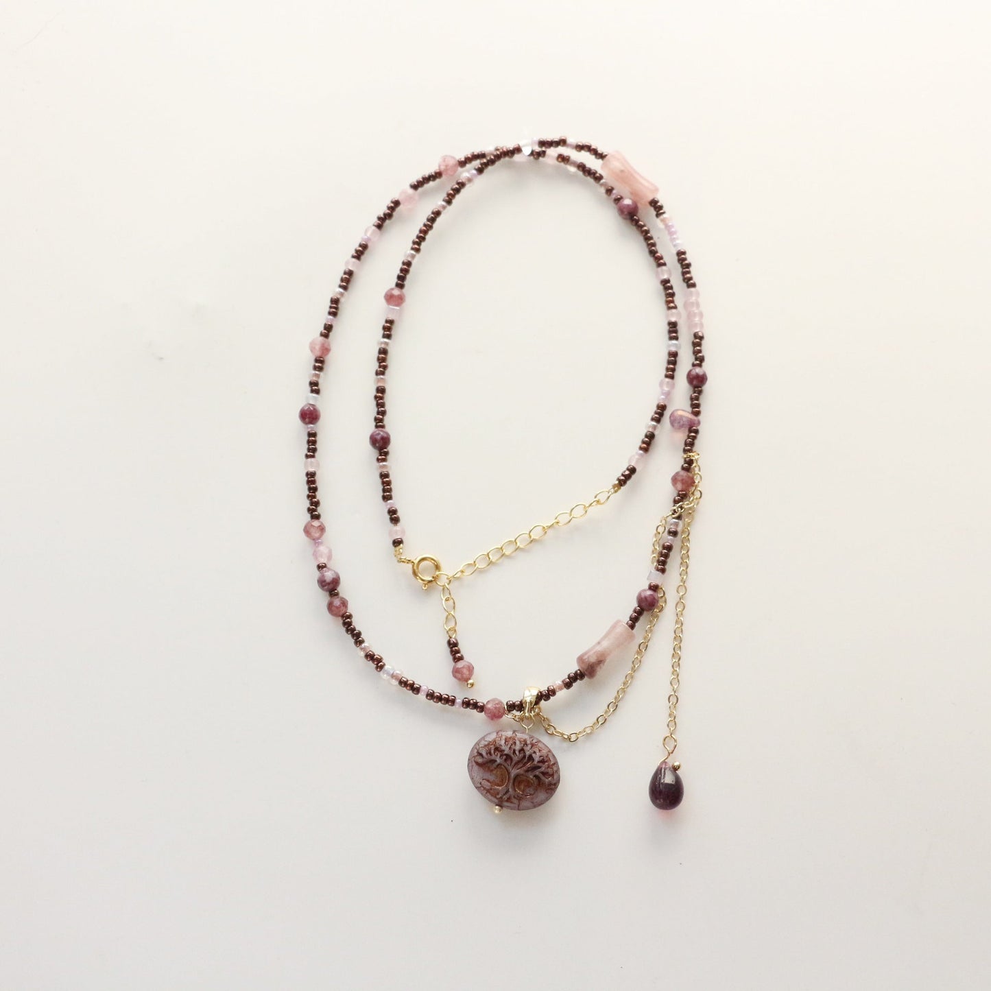 JEKIRA Purple Gemstone Tassel Pendant Necklace – 40cm Delicate Collarbone Chain