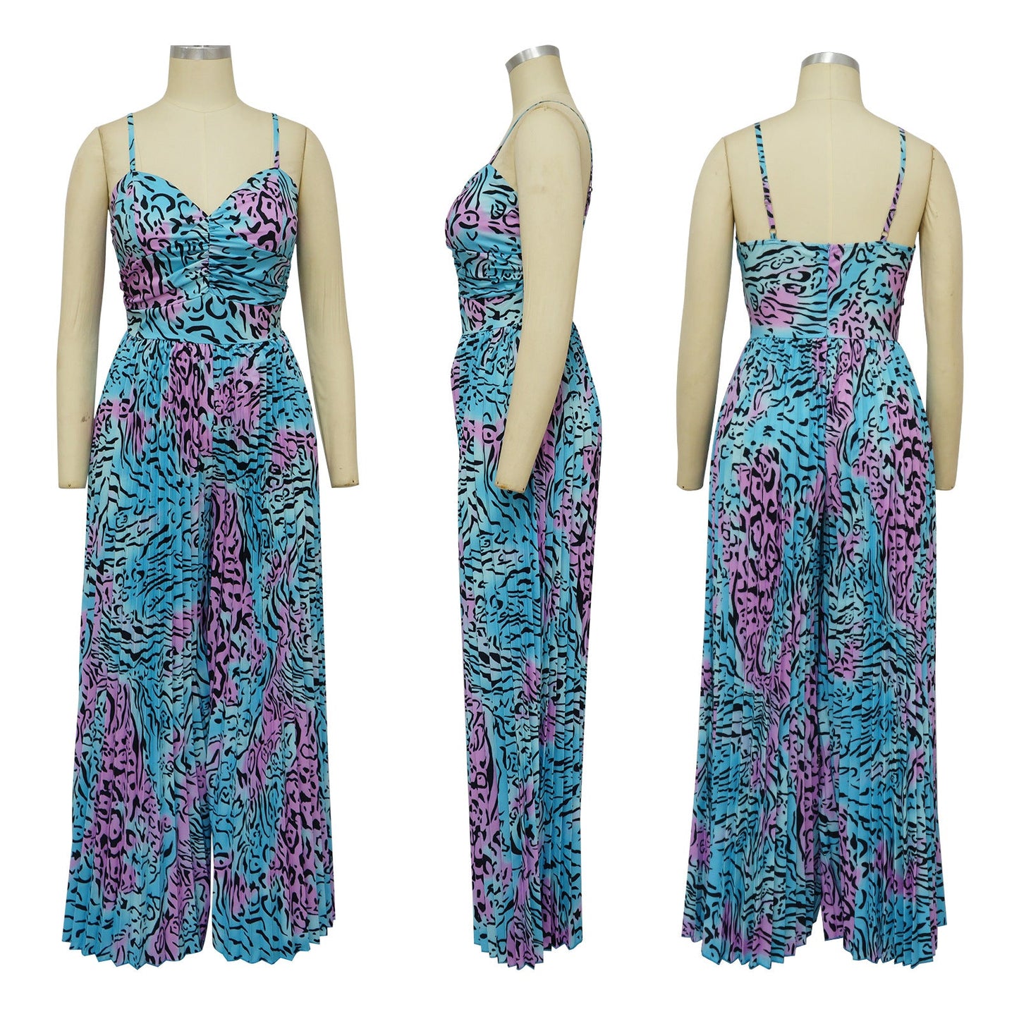 CM.YAYA Women Leopard Spaghetti Strap Loose Wide Leg Sleeveless Jumpsuit 2023 Summer Street Playsuit One Piece Suit Romper