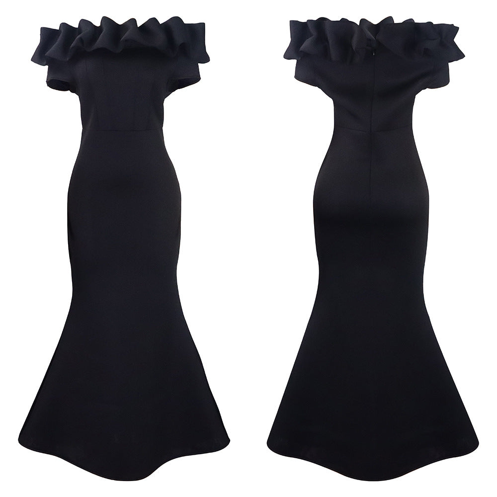 Elegant Women Long Evening Dresses Ruched Off Shoulder Slim Bodycon Mermiad White Dress Formal Party Wedding Guest Gown