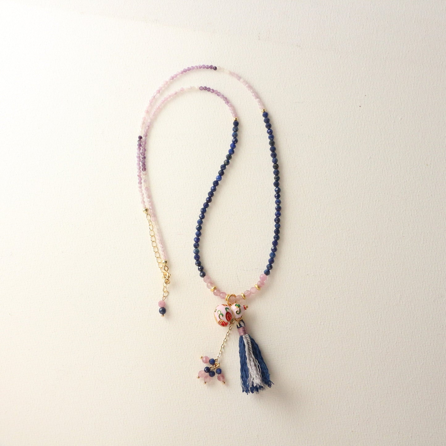 Jekira Lapis Lazuli & Amethyst Enamel Gourd Tassel Necklace – Sand Gold Luxury