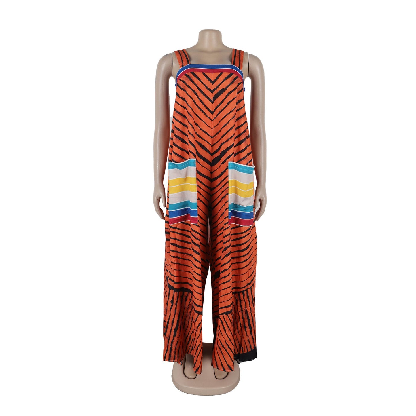 CM.YAYA Women Striped Wide Leg Straight Strap Tank Wide Leg Haren Sleeveless Jumpsuit 2024 Street Playsuit One Piece Suit Romper