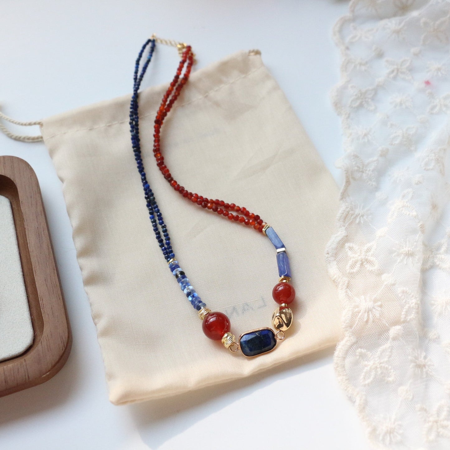 Jekira Lapis Lazuli & Red Agate Beaded Necklace and Bracelet Set