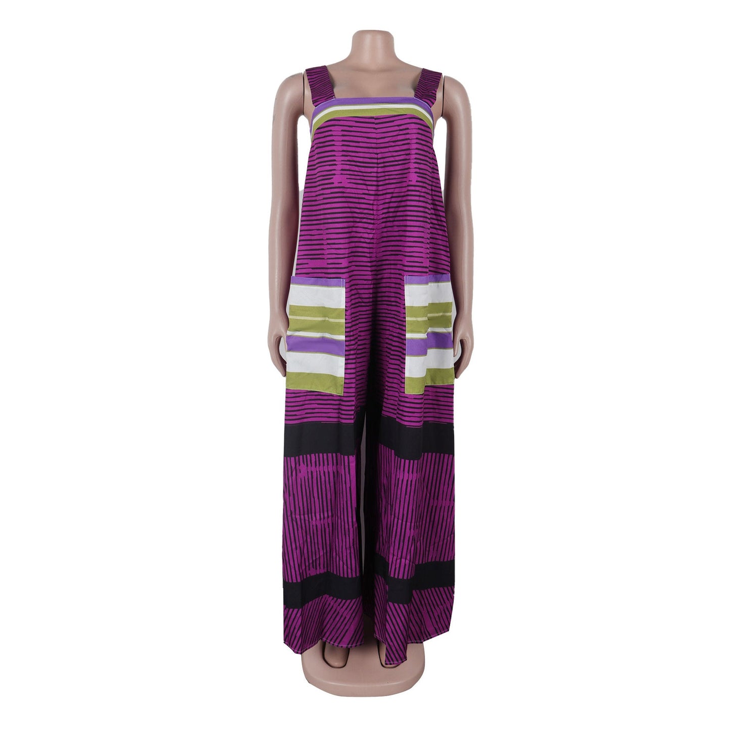 CM.YAYA Women Striped Wide Leg Straight Strap Tank Wide Leg Haren Sleeveless Jumpsuit 2024 Street Playsuit One Piece Suit Romper