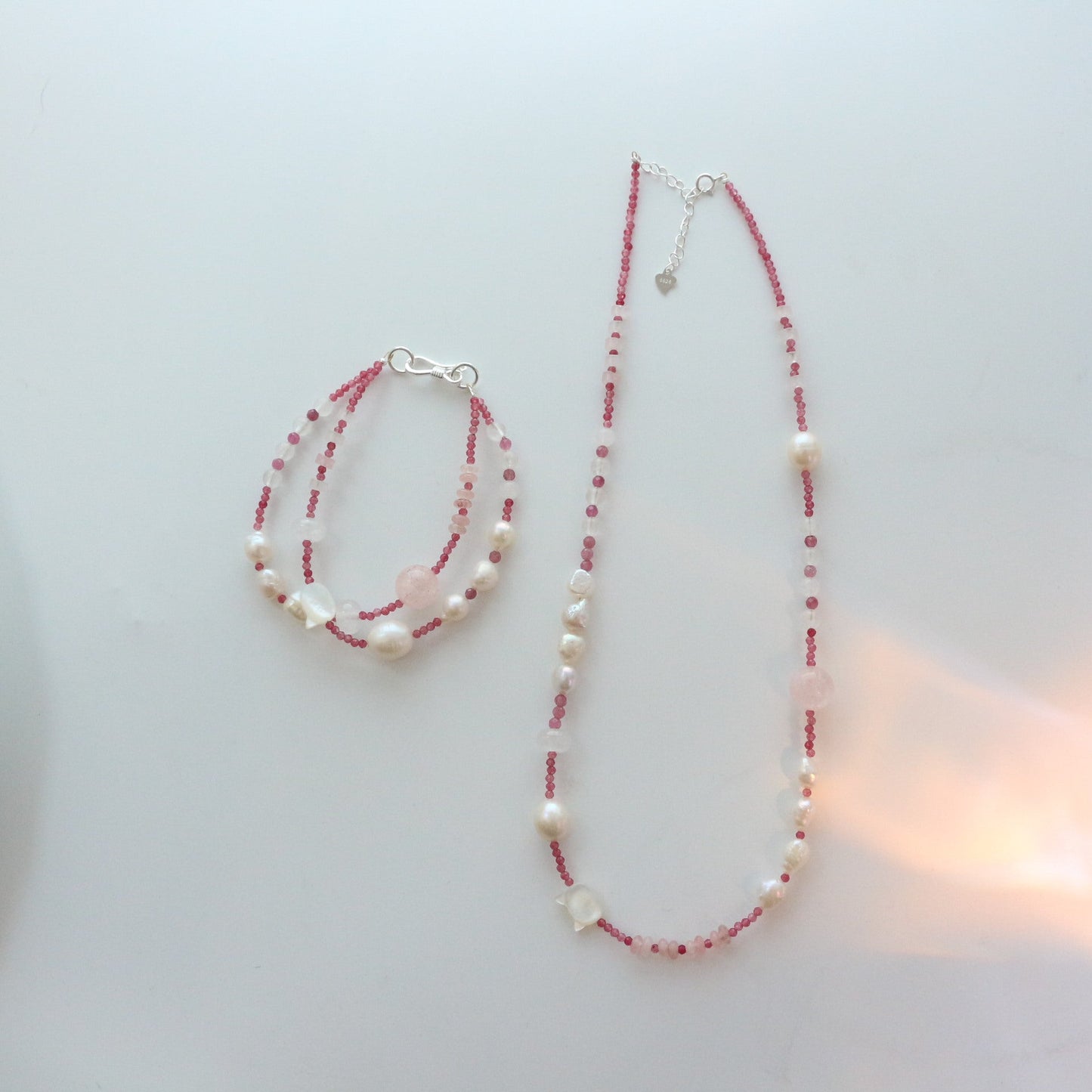 Jekira Pink Tourmaline & Pearl Jewelry Set