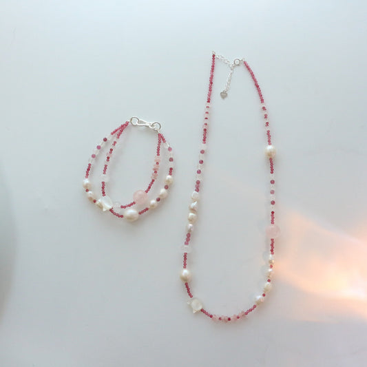 Jekira Pink Tourmaline & Pearl Jewelry Set