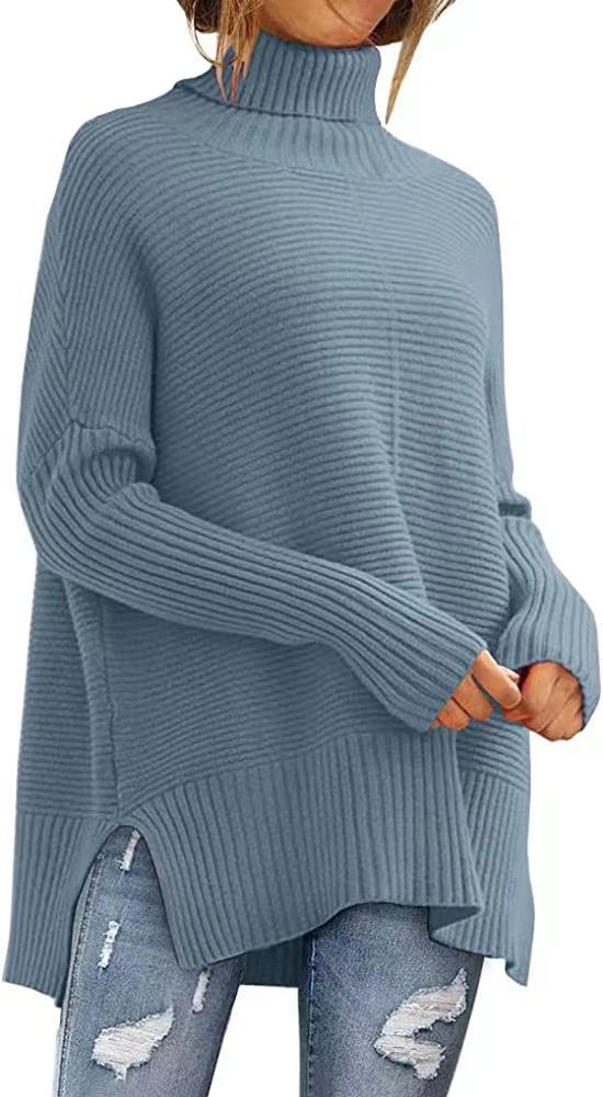 Women's Oversized Turtleneck Sweaters Fall Batwing Sleeve Ribbed Tunic Sweater