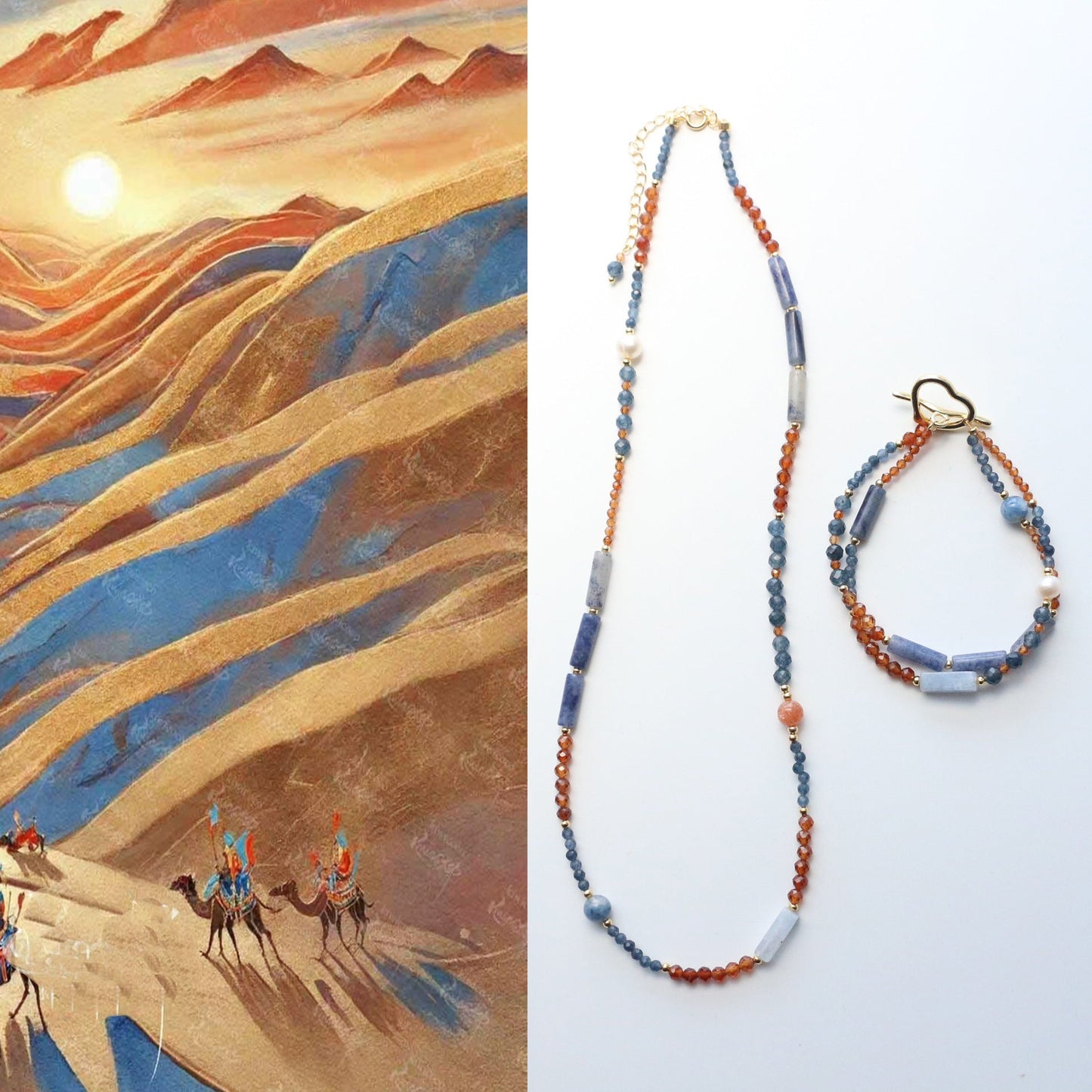 Jekira Blue Gemstone & Red Agate Jewelry Set