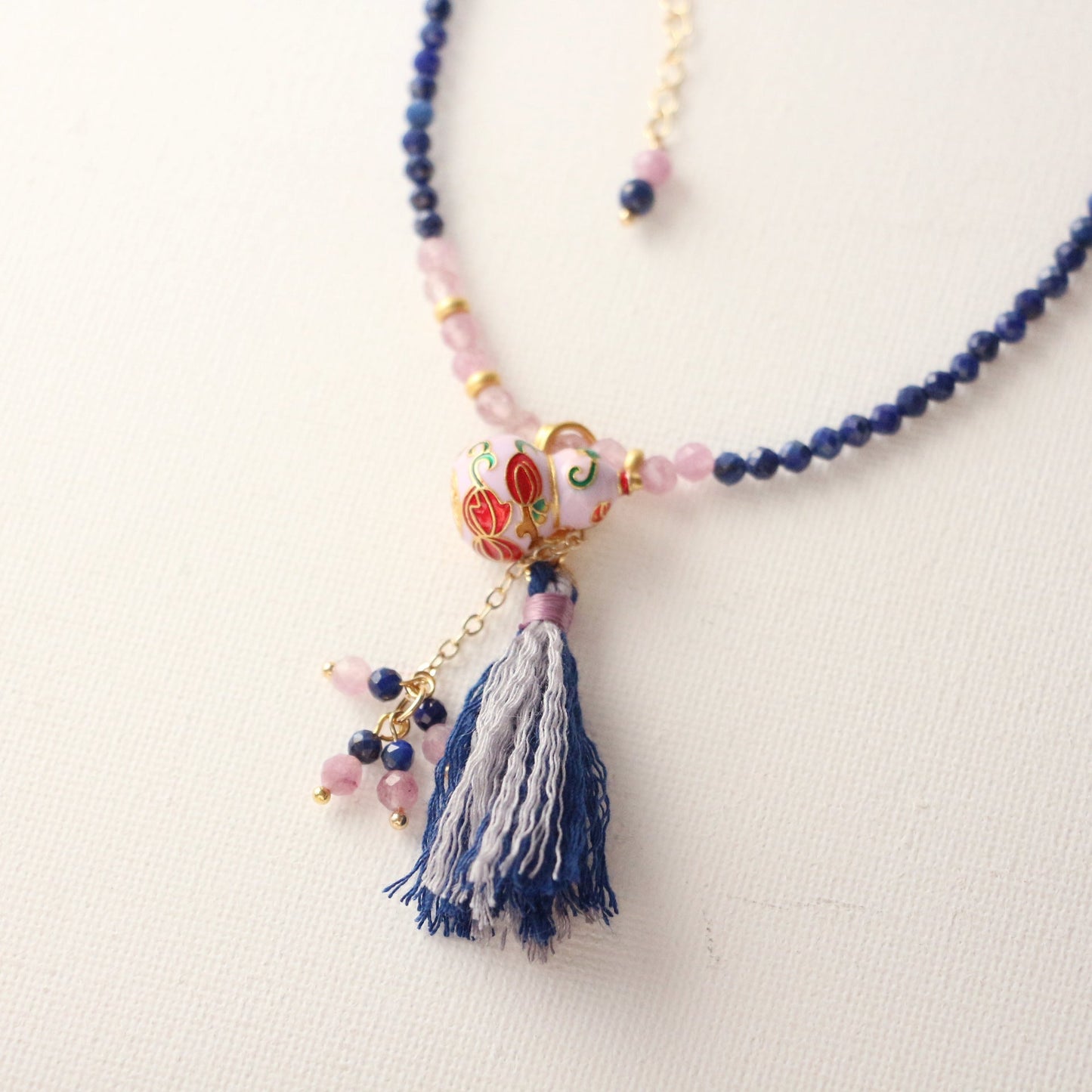 Jekira Lapis Lazuli & Amethyst Enamel Gourd Tassel Necklace – Sand Gold Luxury