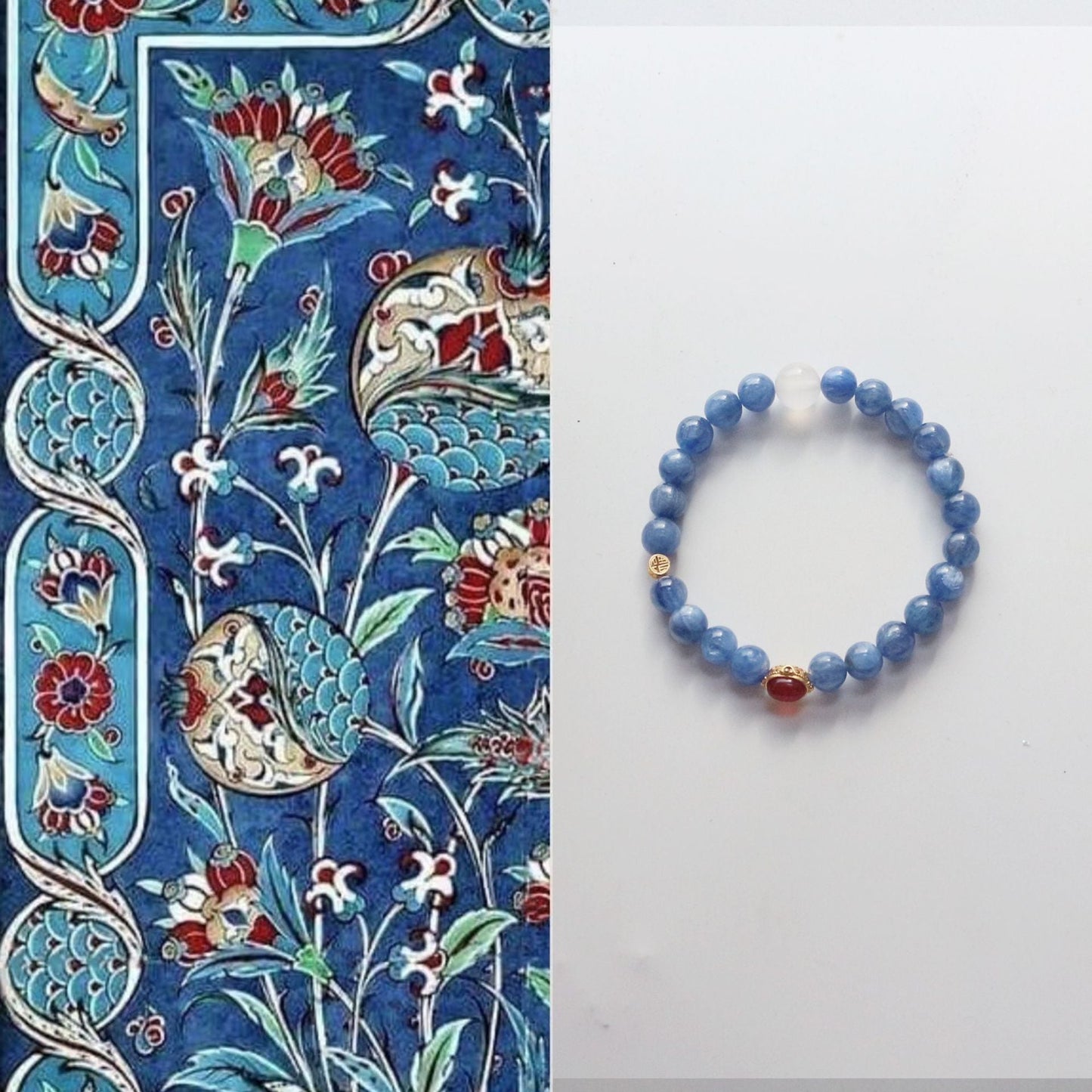 Jekira Natural Blue Apatite 8mm Bead Bracelet with Red Agate