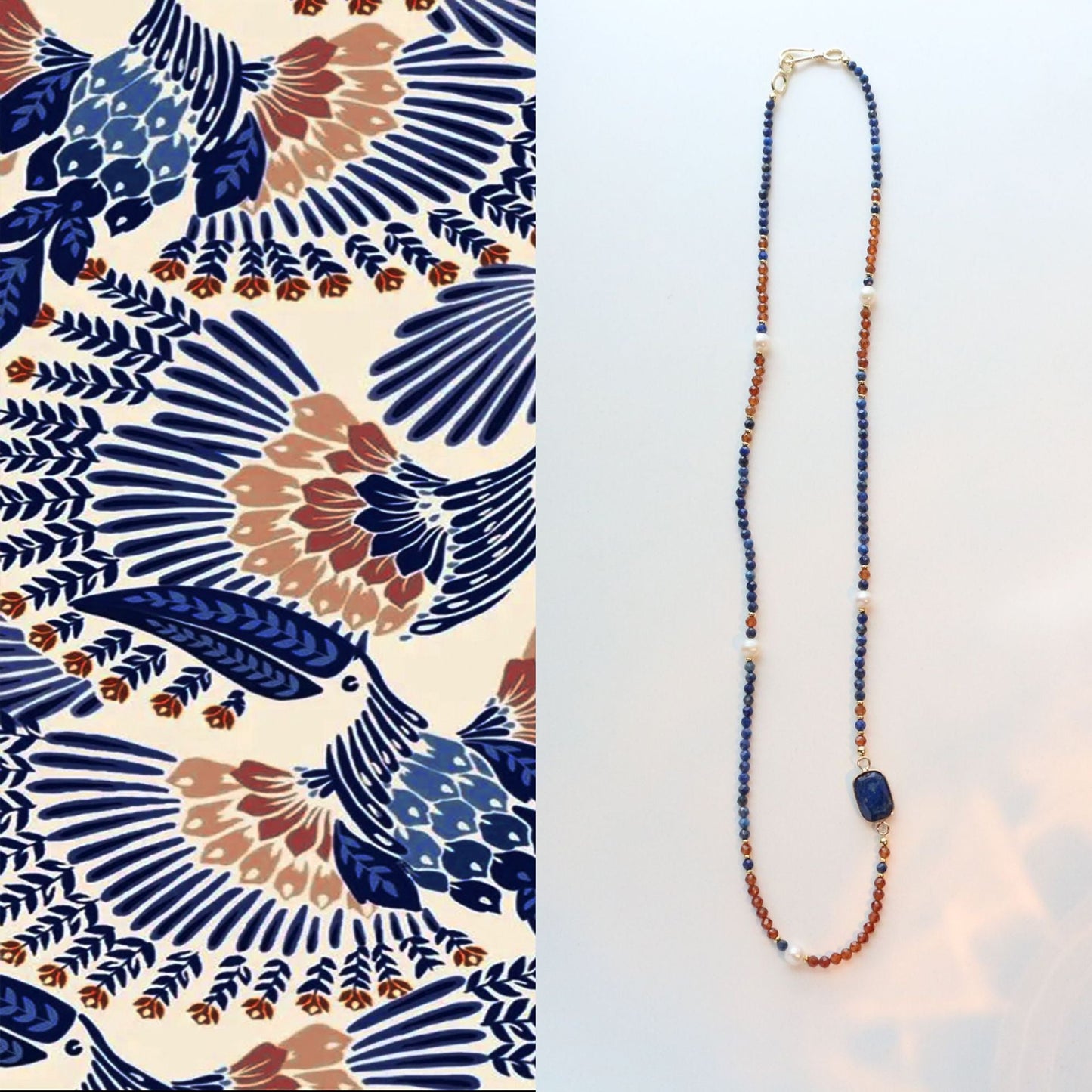 Jekira Lapis Lazuli & Red Gemstone Long Necklace