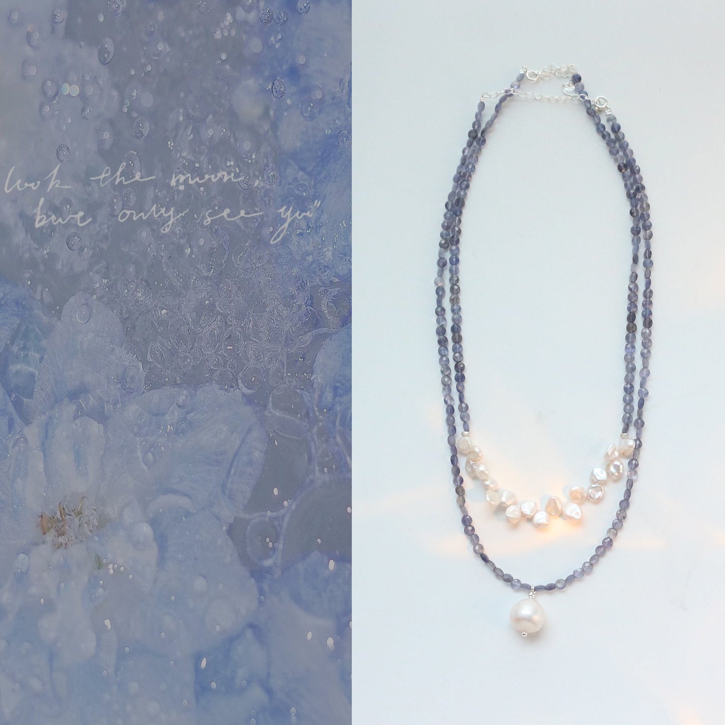 Jekira Chinese-Inspired Blue Gemstone & Petal Pearl Necklace Set