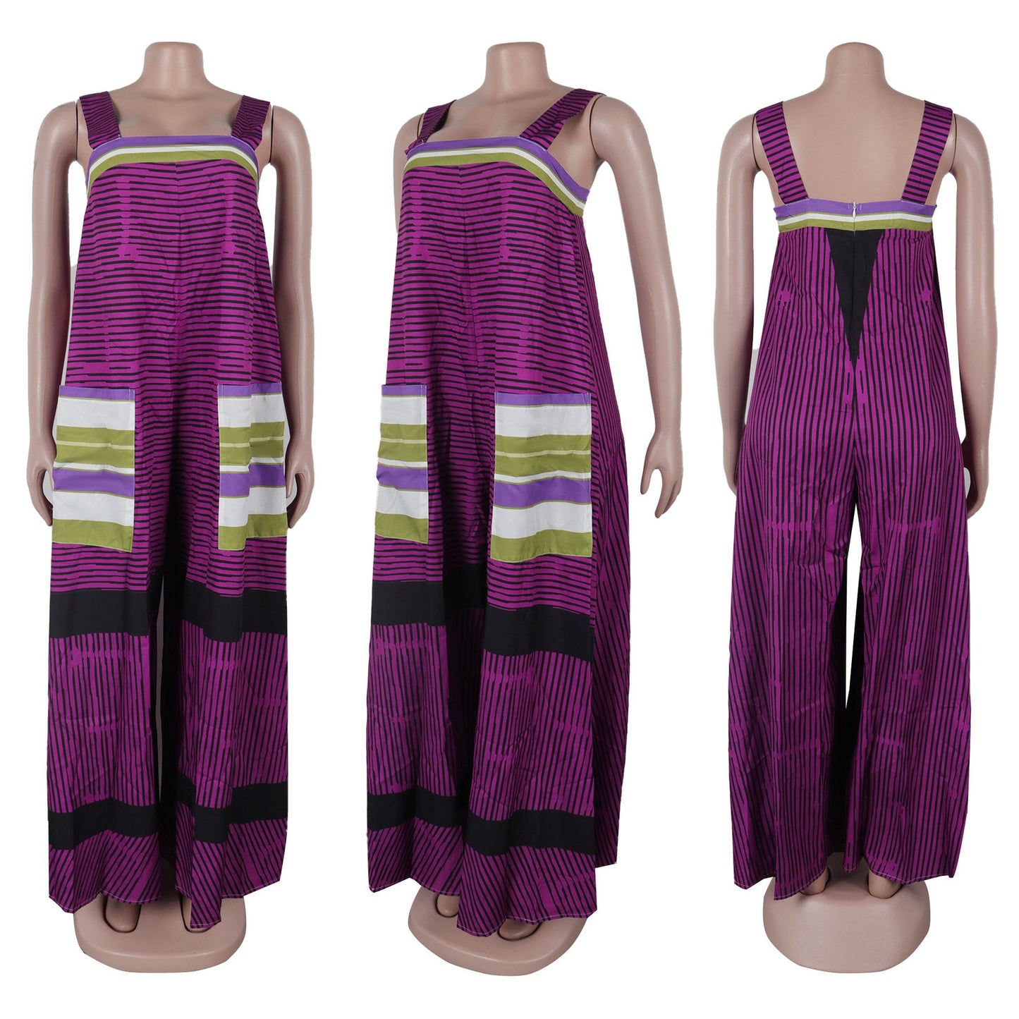 CM.YAYA Women Striped Wide Leg Straight Strap Tank Wide Leg Haren Sleeveless Jumpsuit 2024 Street Playsuit One Piece Suit Romper