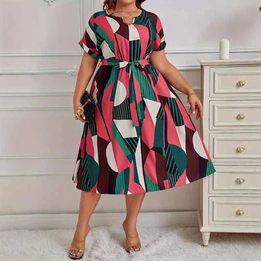 Fashion Printed Lace Up Dress