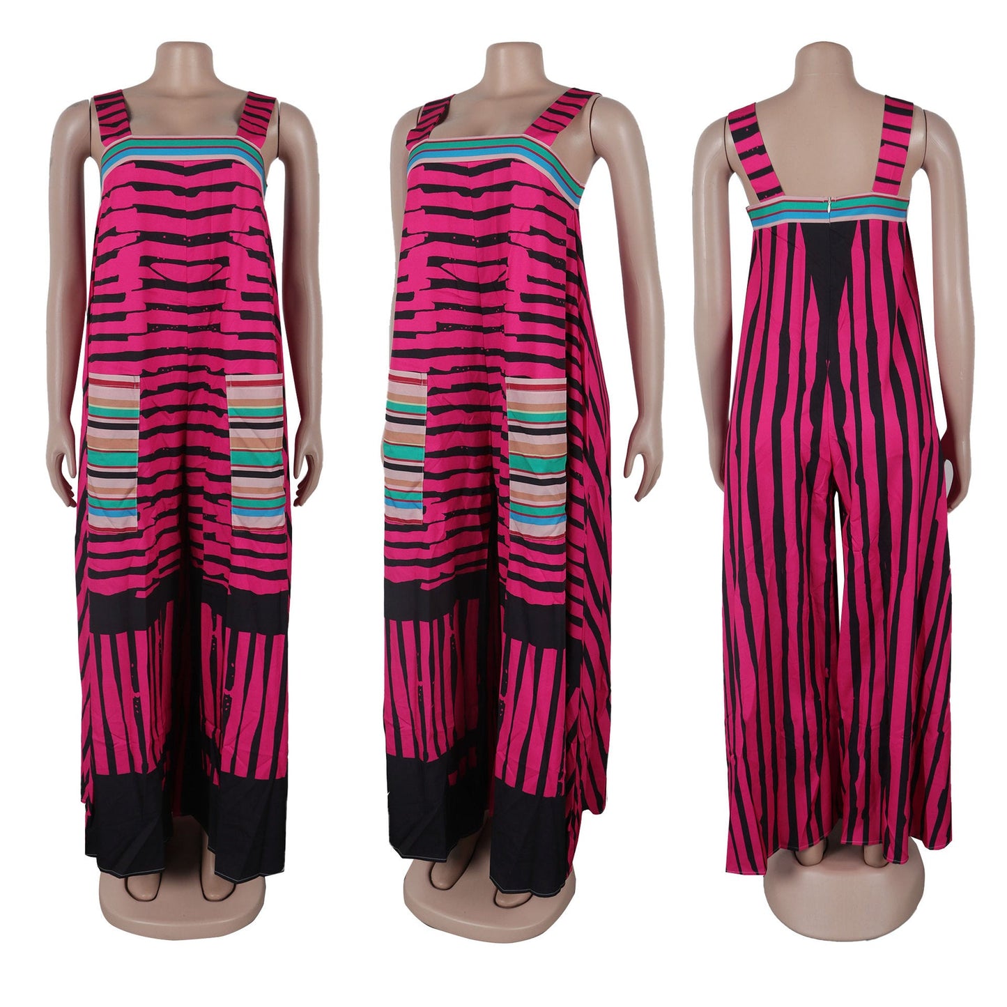 CM.YAYA Women Striped Wide Leg Straight Strap Tank Wide Leg Haren Sleeveless Jumpsuit 2024 Street Playsuit One Piece Suit Romper
