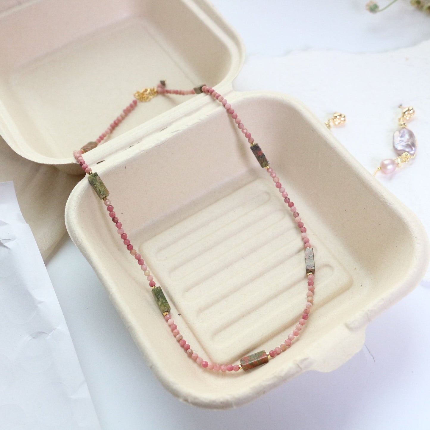 Jekira Rhodochrosite & Baroque Pearl Necklace Set