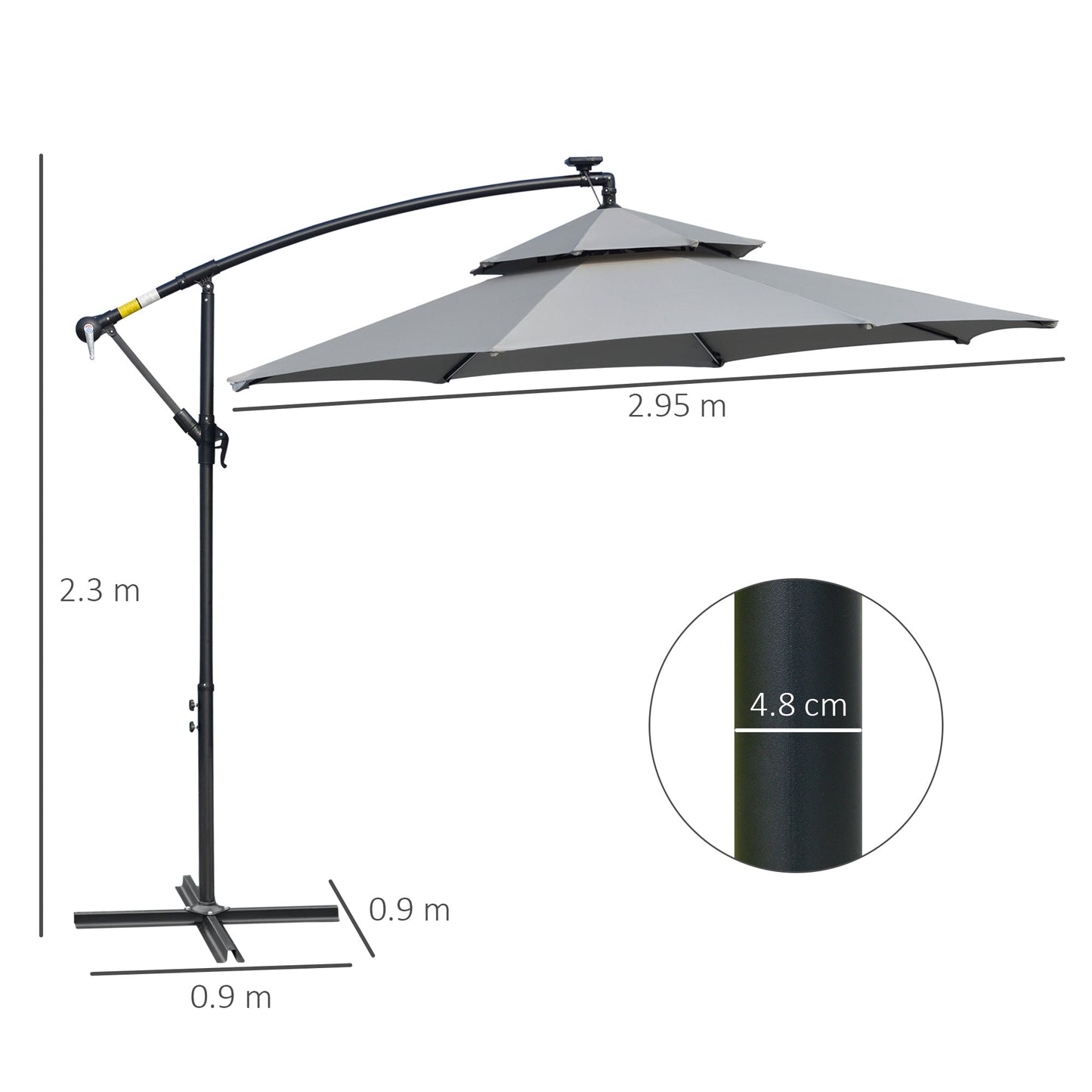 Outsunny 3(m) Cantilever Parasol Hanging Banana Umbrella w/ lights, Light Grey