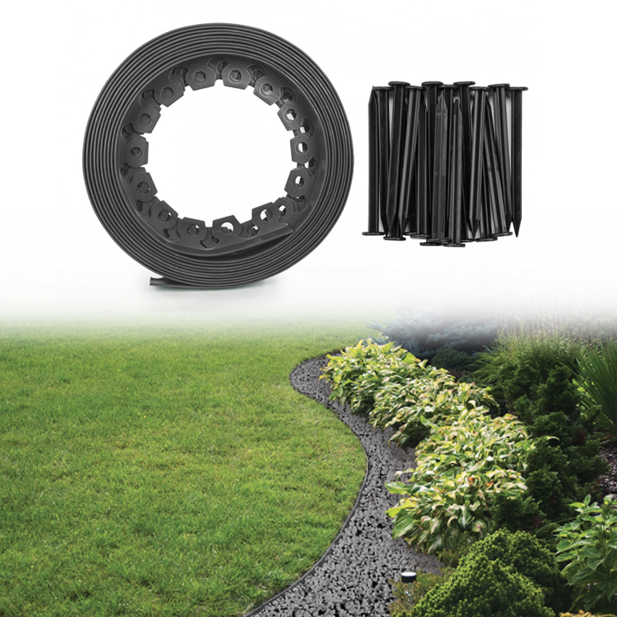 Lawn Border Set, Easy Border 40mm Gray 10m with Pegs