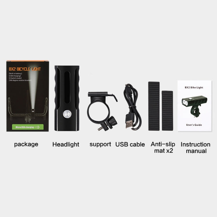 BX2 USB Charging Bicycle Light Front Handlebar Led Light (3 Hours, T6+Gem Lamp), 3 Hours, T6+Gem Lamp