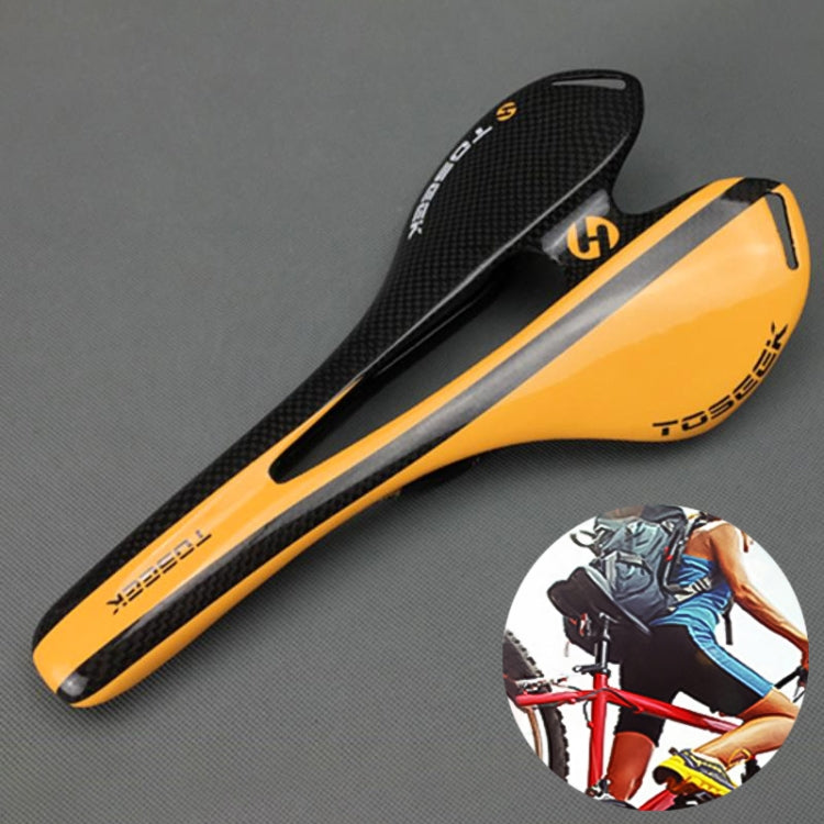 TOSEEK Road Bike Carbon Fiber Seat Bicycle Hollow Seat Saddle, 3K Texture + Light, Light (Orange), Light (Red)