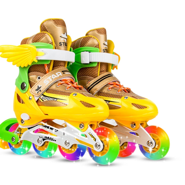 Adjustable Children Full Flash Single Four-wheel Roller Skates Skating Shoes Set, Size : S, Size : S (Gold), Size : S (Blue), Size : S (Red), Size : S (Pink)