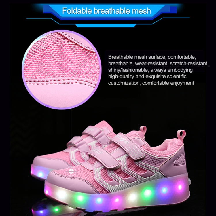 WS01 LED Light Ultra Light Mesh Surface Rechargeable Double Wheel Roller Skating Shoes Sport Shoes, Size : 28, Size : 28
