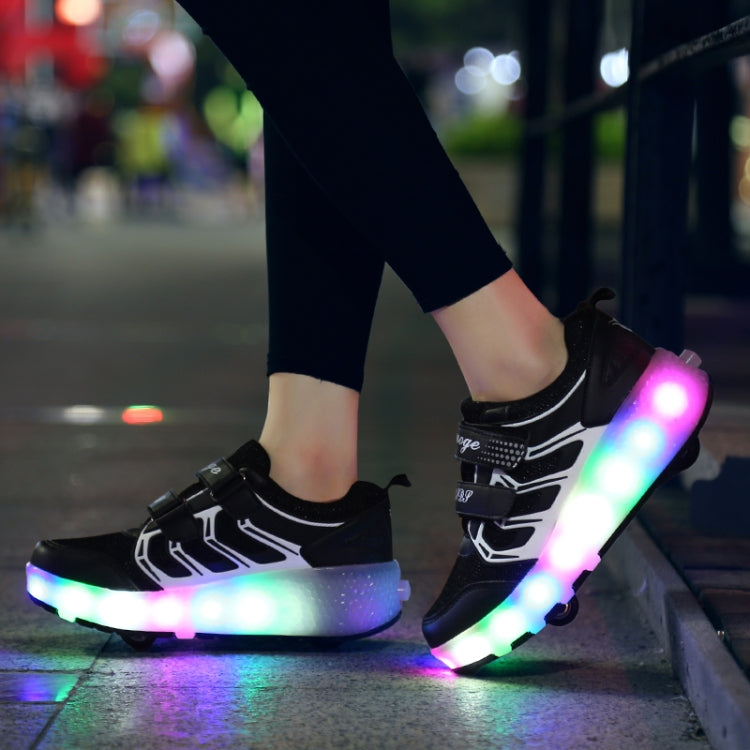 WS01 LED Light Ultra Light Mesh Surface Rechargeable Double Wheel Roller Skating Shoes Sport Shoes, Size : 33, Size : 33