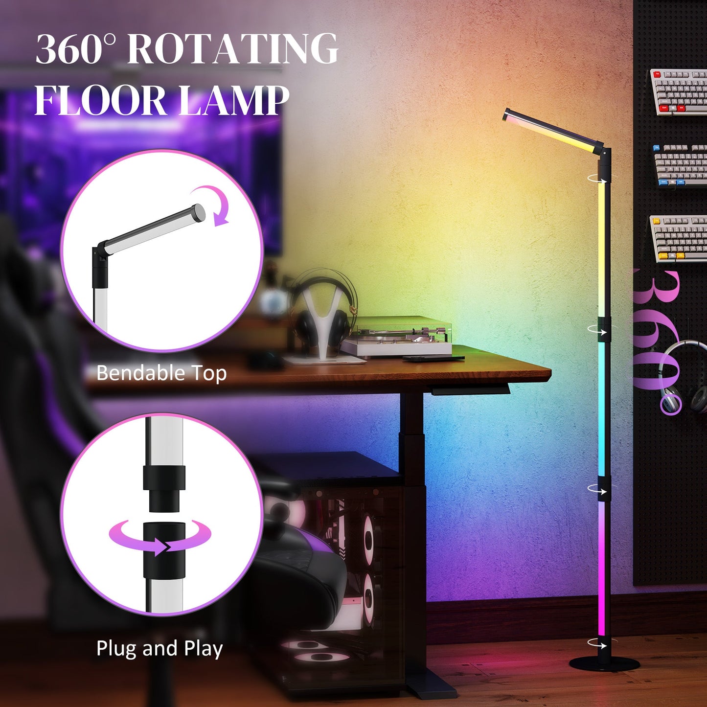 HOMCOM LED Floor Lamp, Corner Floor Lamp with App & Remote Control Dark Grey