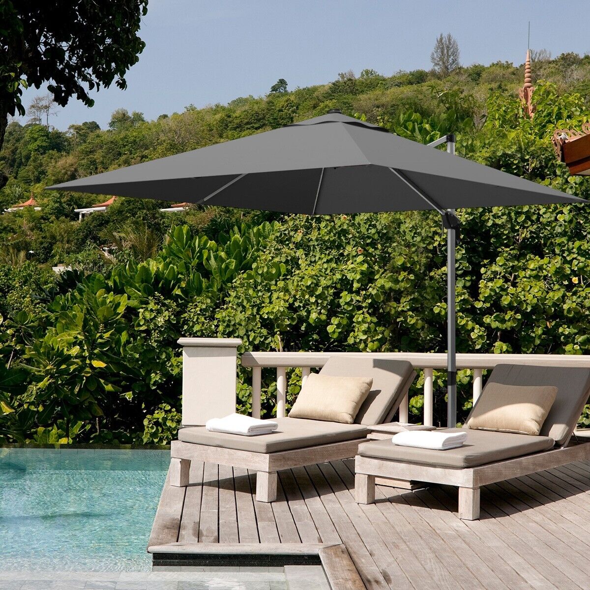 3m Cantilever Garden Parasol with Tilted Design and 360° Rotation-Beige