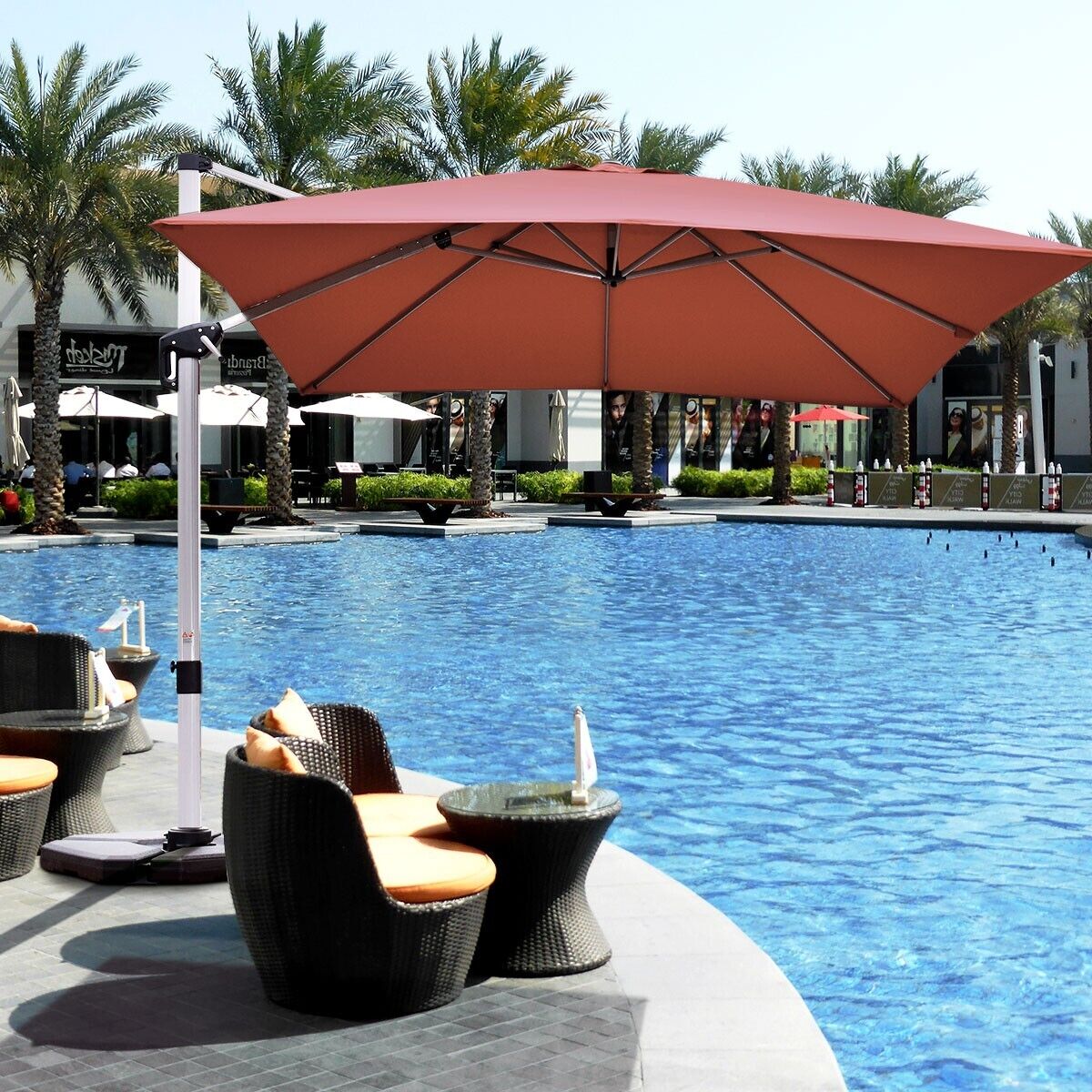 3m Cantilever Garden Parasol with Tilted Design and 360° Rotation-Beige